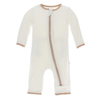 Solid Bamboo Coverall with Zipper - Natural with Suede Baby & Toddler Sleepwear