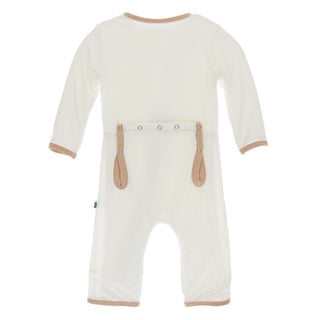 Solid Bamboo Coverall with Zipper - Natural with Suede Baby & Toddler Sleepwear