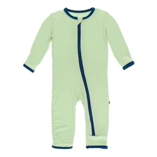 Solid Bamboo Coverall with Zipper - Pistachio with Navy Baby & Toddler Sleepwear