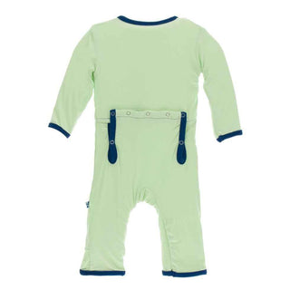 Solid Bamboo Coverall with Zipper - Pistachio with Navy KicKee Pants