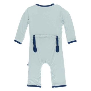 Solid Bamboo Coverall with Zipper - Spring Sky with Navy Baby & Toddler Sleepwear