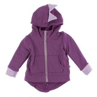 KicKee Pants Solid Fleece Zip-Front Dino Hoodie - Amethyst with Sweet Pea