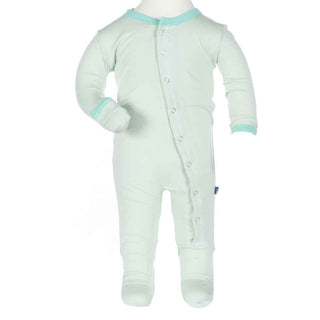 Solid Bamboo Footie with Snaps - Aloe with Glass Baby & Toddler Sleepwear