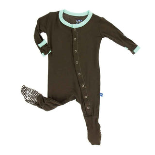 Solid Bamboo Footie with Snaps - Bark with Glass Baby & Toddler Sleepwear