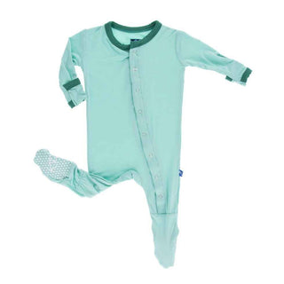 Solid Bamboo Footie with Snaps - Glass with Shady Glade Baby & Toddler Sleepwear