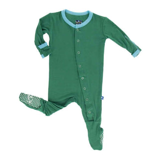 Solid Bamboo Footie with Snaps - Shady Glade with Confetti KicKee Pants