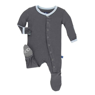 Solid Bamboo Footie with Snaps - Stone with Pond Baby & Toddler Sleepwear