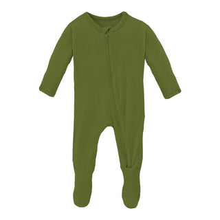 KicKee Pants Solid Footie with 2-Way Zipper - Moss