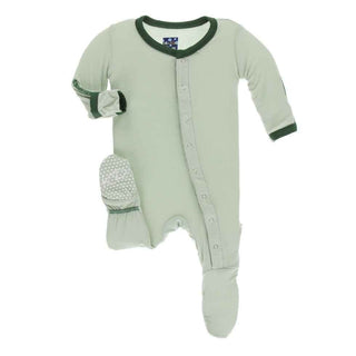 Solid Bamboo Footie with Snaps - Aloe with Topiary Baby & Toddler Sleepwear