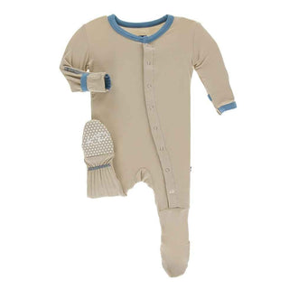 Solid Bamboo Footie with Snaps - Burlap with Blue Moon Baby & Toddler Sleepwear