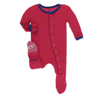 Solid Bamboo Footie with Snaps - Flag Red with Flag Blue Baby & Toddler Sleepwear