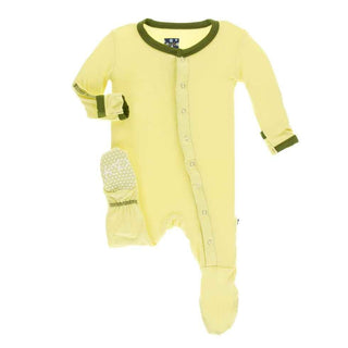 Solid Bamboo Footie with Snaps - Lime Blossom with Pesto Baby & Toddler Sleepwear