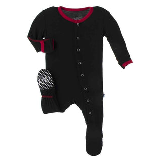 Solid Bamboo Footie with Snaps - Midnight with Crimson WC20 Baby & Toddler Sleepwear