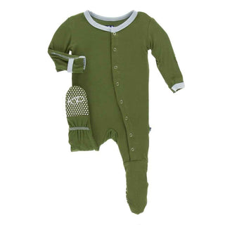 Solid Bamboo Footie with Snaps - Moss with Spring Sky Baby & Toddler Sleepwear