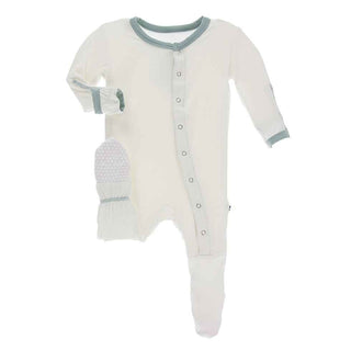 Solid Bamboo Footie with Snaps - Natural with Jade Baby & Toddler Sleepwear