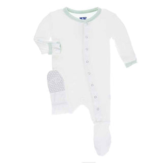 Solid Bamboo Footie with Snaps - Natural with Pistachio Baby & Toddler Sleepwear