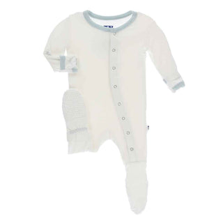 Solid Bamboo Footie with Snaps - Natural with Spring Sky Baby & Toddler Sleepwear