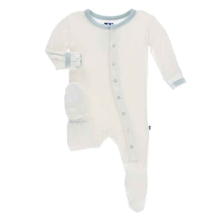 Solid Bamboo Footie with Snaps - Natural with Spring Sky Baby & Toddler Sleepwear