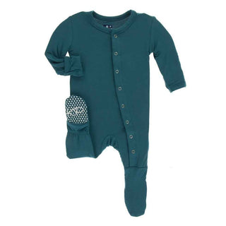 Solid Bamboo Footie with Snaps - Oasis KicKee Pants