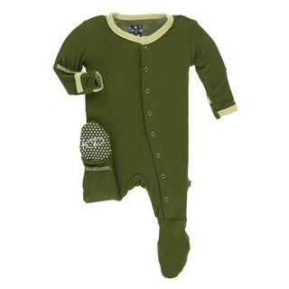 Solid Bamboo Footie with Snaps - Pesto with Lime Blossom Baby & Toddler Sleepwear