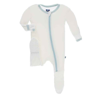 Solid Bamboo Footie with Zipper - Natural with Spring Sky Baby & Toddler Sleepwear