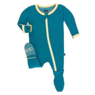 Solid Bamboo Footie with Zipper - Seagrass with Wallaby Baby & Toddler Sleepwear