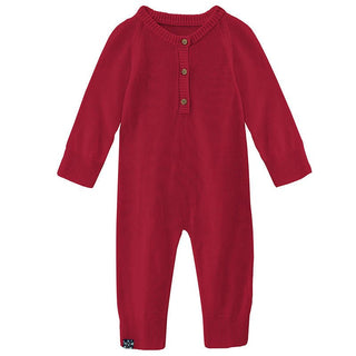 Solid Bamboo Knitted Henley Romper - Crimson Baby One-Pieces