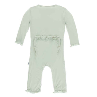 Solid Bamboo Layette Classic Ruffle Coverall with Snaps - Aloe KicKee Pants