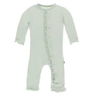 Solid Bamboo Layette Classic Ruffle Coverall with Snaps - Aloe KicKee Pants