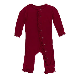 Solid Bamboo Layette Classic Ruffle Coverall with Snaps - Candy Apple Baby & Toddler Sleepwear