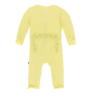 Solid Bamboo Layette Classic Ruffle Coverall with Snaps - Lime Blossom KicKee Pants