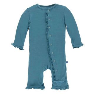 Solid Bamboo Layette Classic Ruffle Coverall with Snaps - Seagrass KicKee Pants