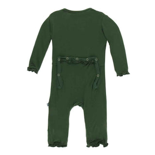 Solid Bamboo Layette Classic Ruffle Coverall with Snaps - Topiary KicKee Pants