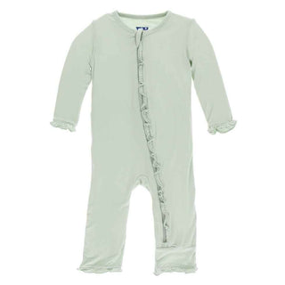 KicKee Pants Solid Layette Classic Ruffle Coverall with Zipper - Aloe