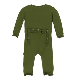 KicKee Pants Solid Layette Classic Ruffle Coverall with Zipper - Pesto