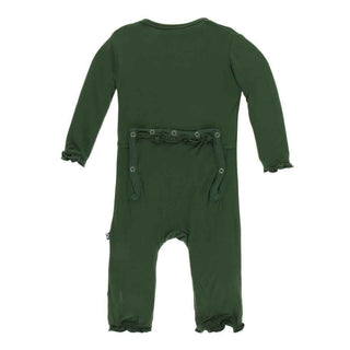 KicKee Pants Solid Layette Classic Ruffle Coverall with Zipper - Topiary