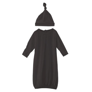 Solid Bamboo Layette Gown & Single Knot Hat Set - Midnight (RT) Baby & Toddler Sleepwear