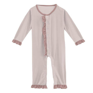 Solid Bamboo Long Sleeve Dahlia Flower Romper - Baby Rose with Antique Pink (SP21) Baby One-Pieces