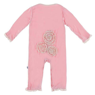 Solid Bamboo Long Sleeve Dahlia Flower Romper - Lotus with Macaroon Baby One-Pieces