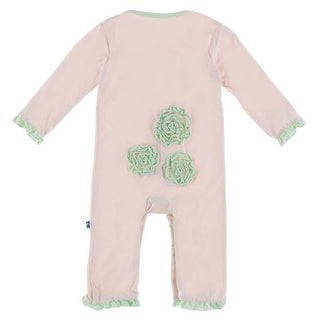 Solid Bamboo Long Sleeve Dahlia Flower Romper - Macaroon with Pistachio KicKee Pants