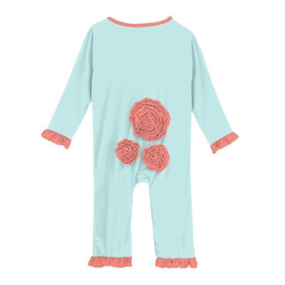 Solid Bamboo Long Sleeve Dahlia Flower Romper - Summer Sky with English Rose (SP21) Baby One-Pieces