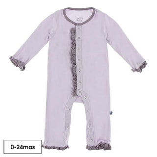 Solid Bamboo Long Sleeve Dahlia Flower Romper - Thistle with Quail Baby One-Pieces