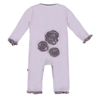 Solid Bamboo Long Sleeve Dahlia Flower Romper - Thistle with Quail KicKee Pants