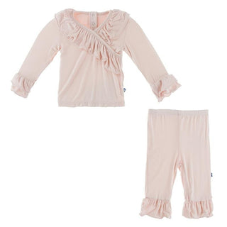 Solid Bamboo Long Sleeve Kimono Double Ruffle Outfit Set - Macaroon Baby & Toddler Outfits