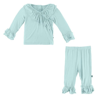 KicKee Pants Solid Long Sleeve Kimono Double Ruffle Outfit Set - Summer Sky