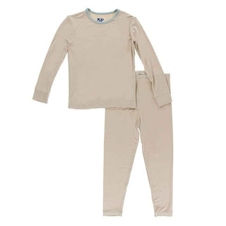 KicKee Pants Solid Long Sleeve Pajama Set - Burlap with Jade | Stylish Sleepies offer designs that make bedtime beautiful.