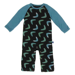 KicKee Pants Solid Long Sleeve Raglan Romper - Midnight Boomerang