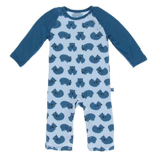 KicKee Pants Solid Long Sleeve Raglan Romper - Pond Wombat