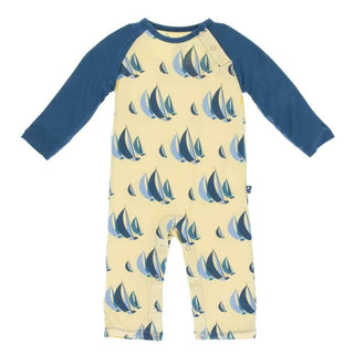 Solid Bamboo Long Sleeve Raglan Romper - Wallaby Sailing Race Baby One-Pieces