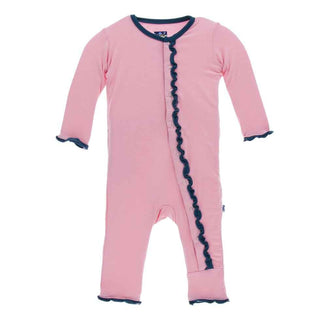 Solid Bamboo Muffin Ruffle Coverall (Snaps) - Lotus with Peacock KicKee Pants